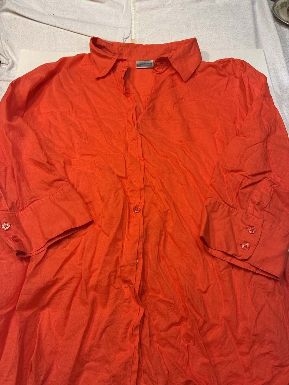 Chico's Orange Button Down Collared Shirt Size 2